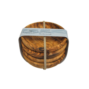 A set of 4 olive wood round dipping bowls