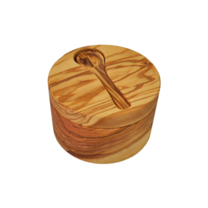 Olive Wood Large Salt Cellar with Inset Salt Spoon